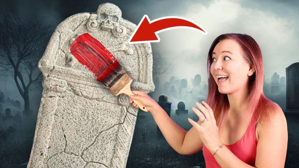 DIY Halloween foam tombstone makeover