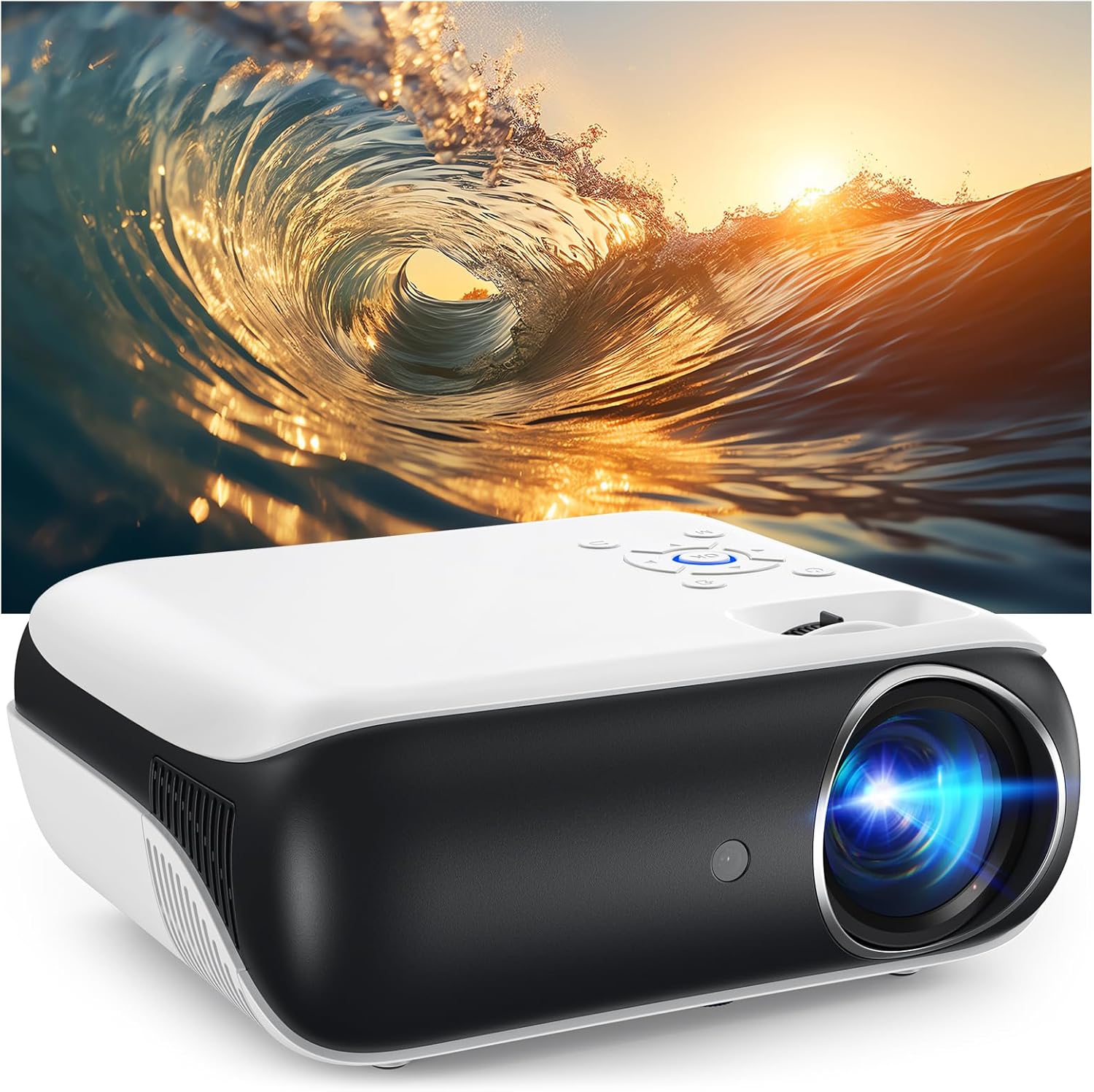 HAPPRUN Projector, Native 1080P Bluetooth Projector, Portable Outdoor Movie Projector, Full HD Mini Projector with Speaker for Home Bedroom, Compatible with Smartphone,HDMI,USB,AV,Fire Stick,PS5