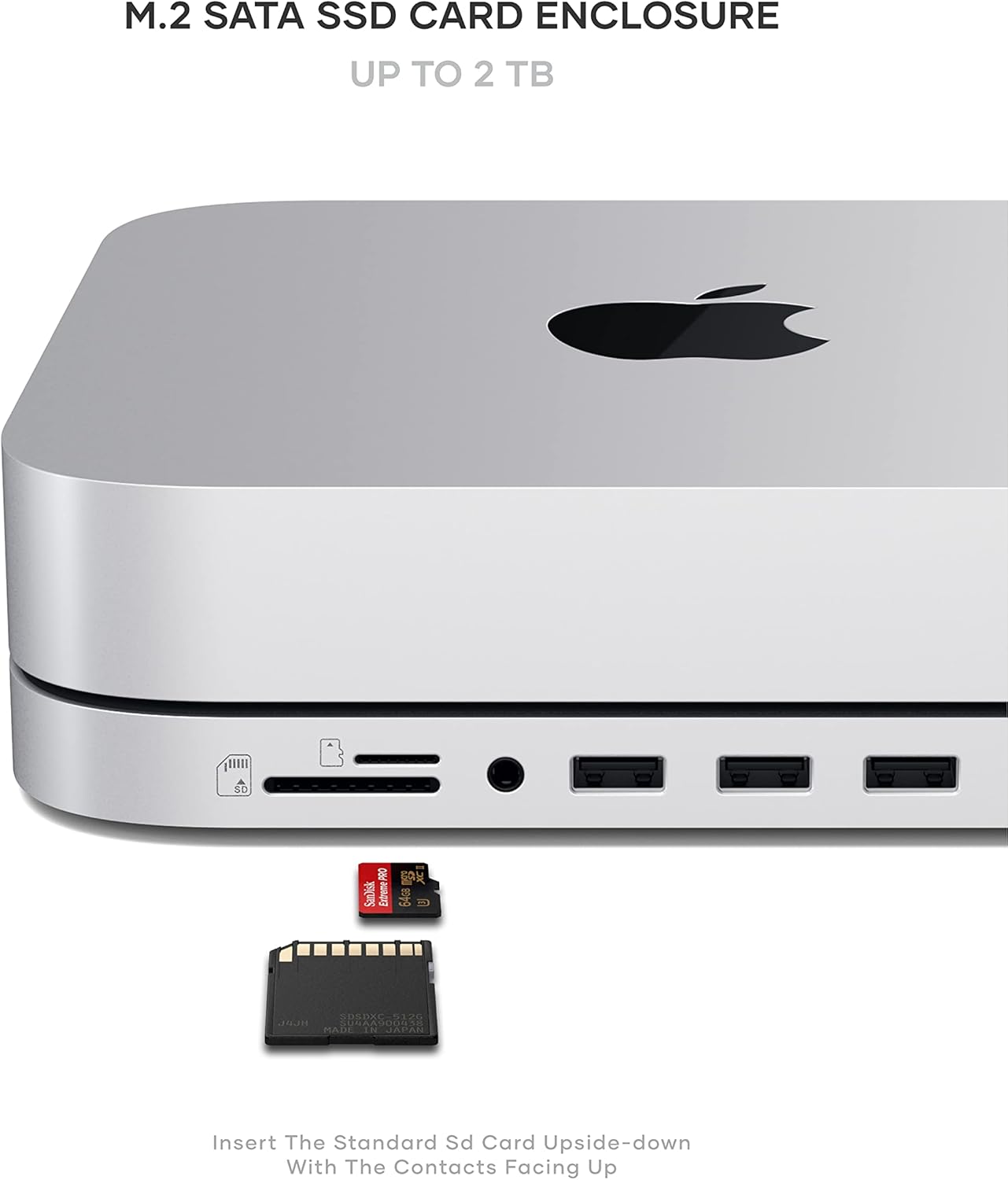 Satechi Mac Mini Hub  Stand with SSD Enclosure for NVME/SATA M.2, Mac Mini Dock with USB C 10Gbps, 3 USB A 5/10Gbps, 2.0 Audio Jack, for Mac Mini M2 /M1, Mac Studio - Silver