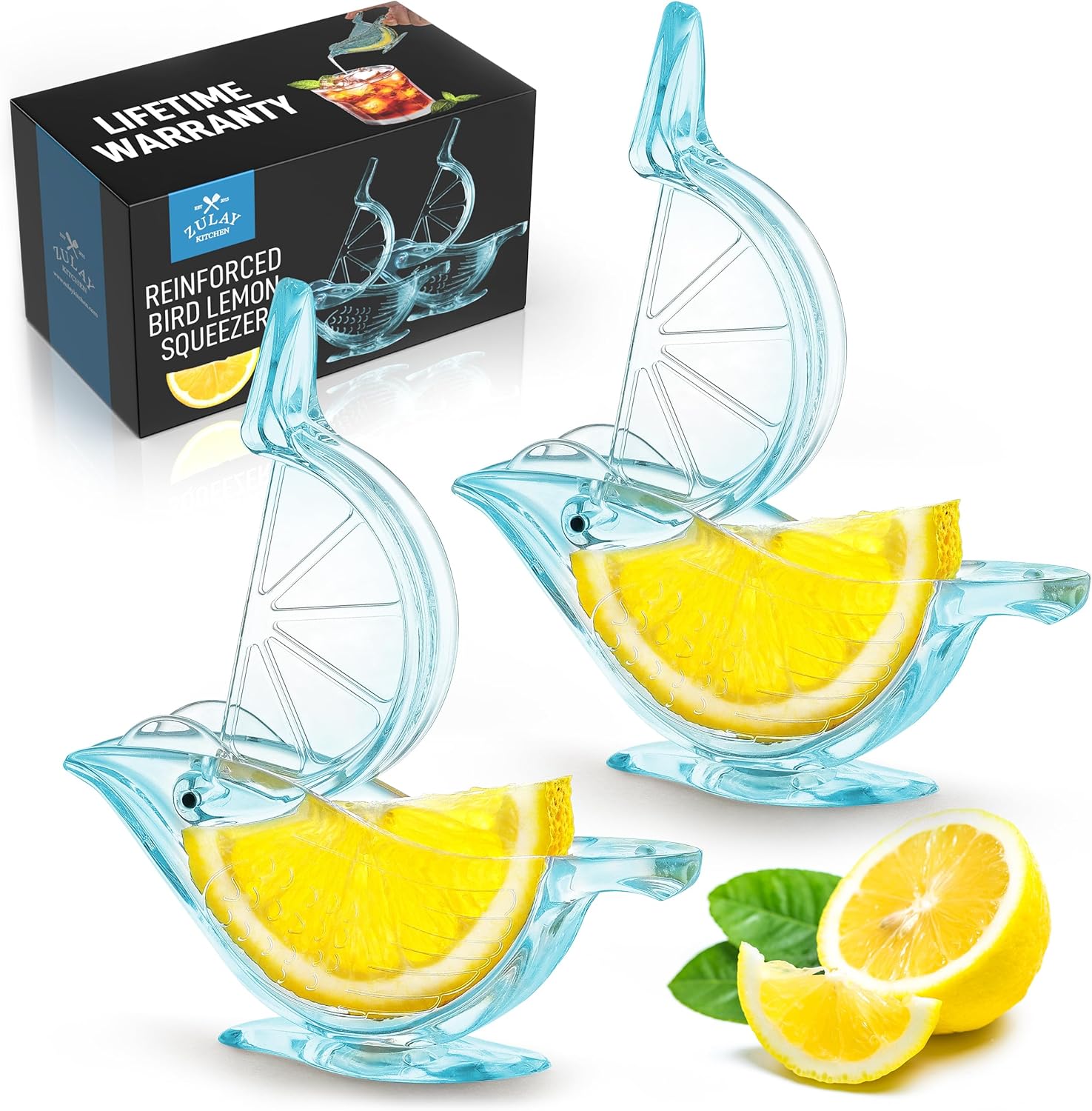 Zulay Cute Bird Lime Lemon Squeezer - Easy and Durable Glass Looking, Fun Lemon Gifts, Lemon Wedge Squeezer Holiday Gift, Lime Squeezer for Bar Accessories Setup, Convenient Pour Spout - 2 Pack