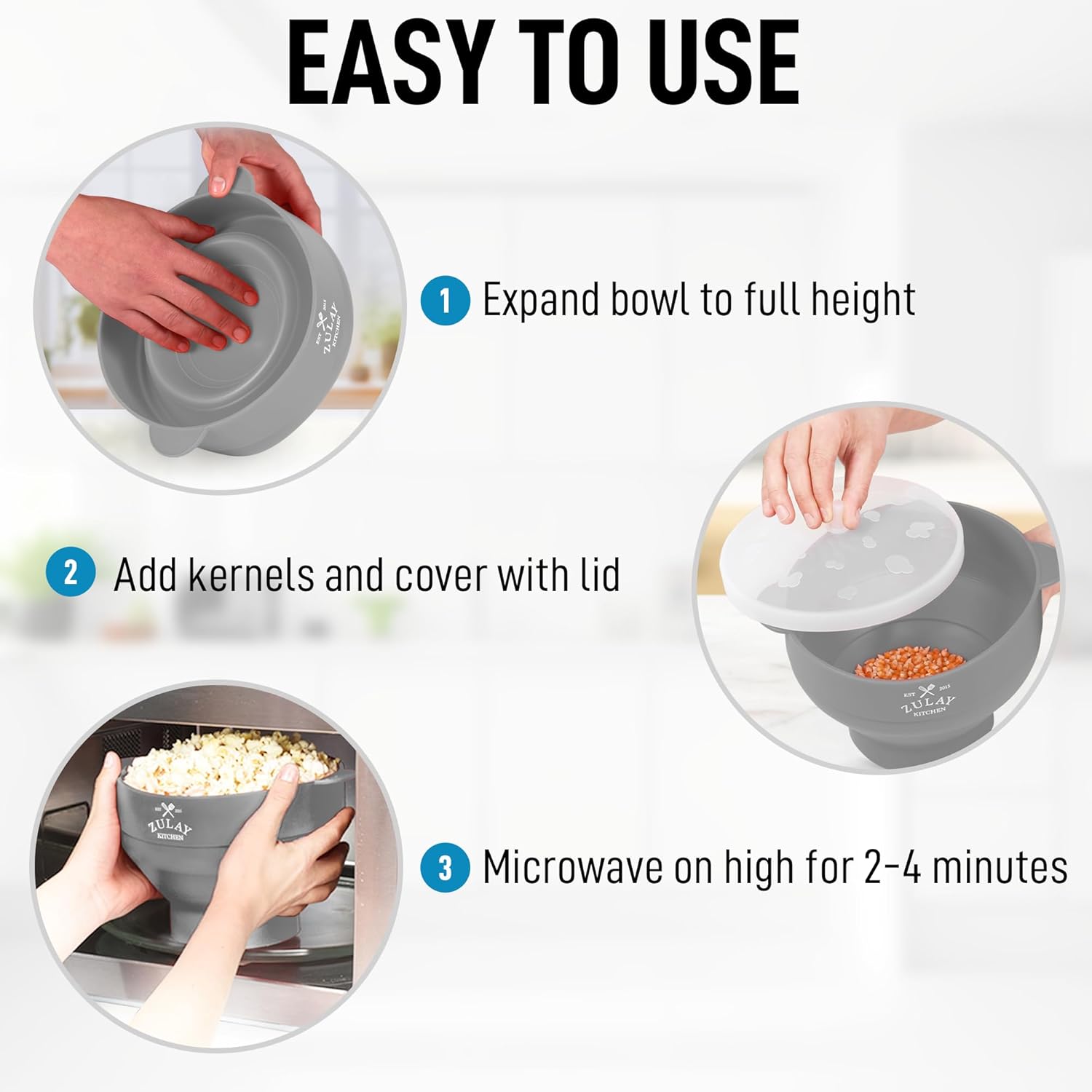 Zulay Microwave Popcorn Popper - BPA-Free Silicone Popcorn Popper Microwave Popcorn Bowl - Collapsible Microwave Popcorn Maker - Family Movie Night Supplies - Red