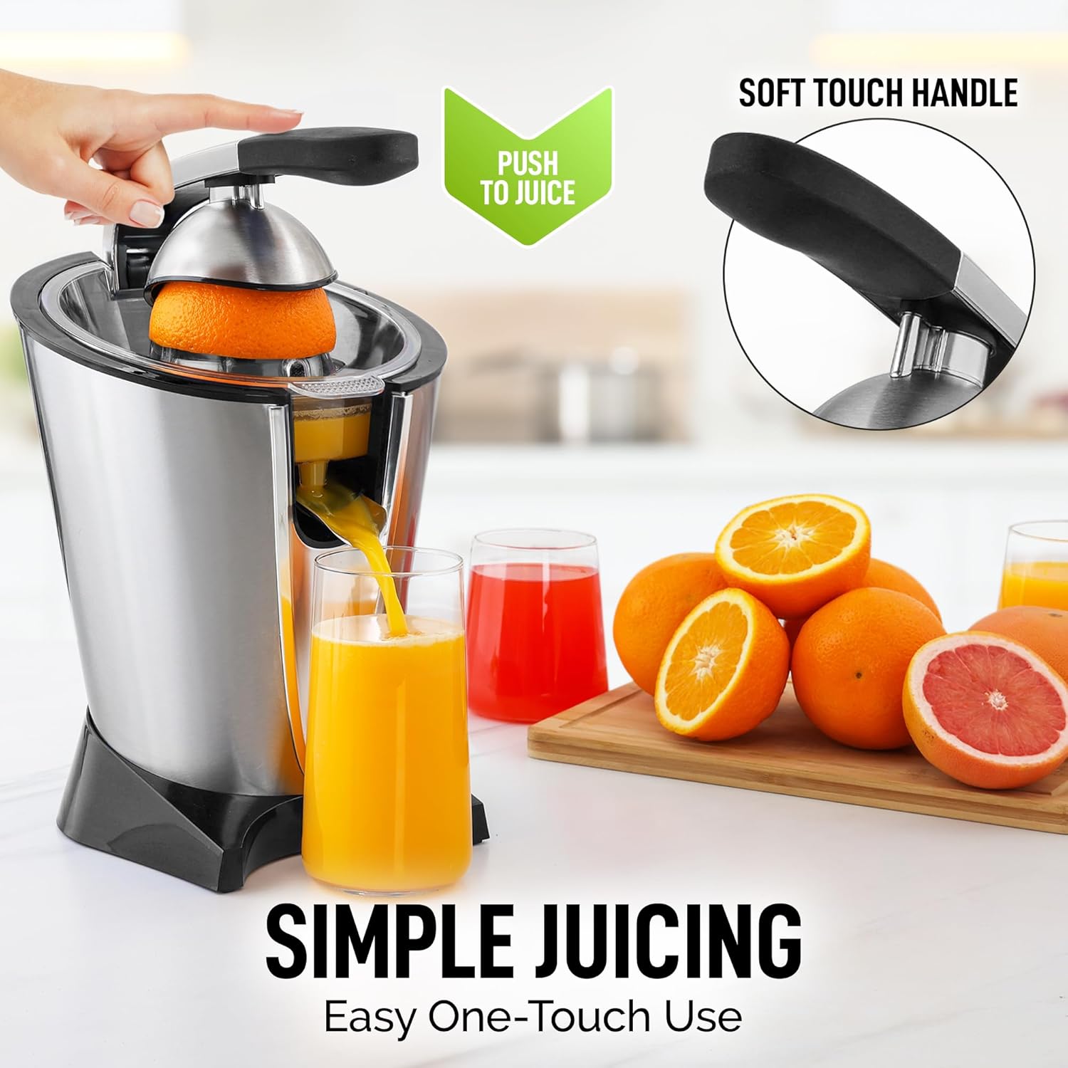 Zulay Orange Juicer Squeezer - Citrus Juicer Electric - Orange Juice Machine - Electric Lemon Squeezer - Powerful Electric Juicers for Citrus - Electric Juicer for Oranges and Lemons - Black/Silver