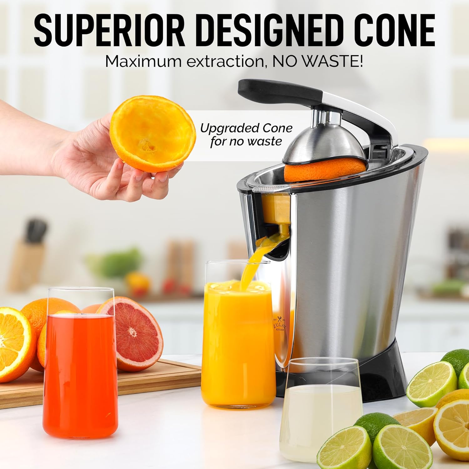 Zulay Orange Juicer Squeezer - Citrus Juicer Electric - Orange Juice Machine - Electric Lemon Squeezer - Powerful Electric Juicers for Citrus - Electric Juicer for Oranges and Lemons - Black/Silver