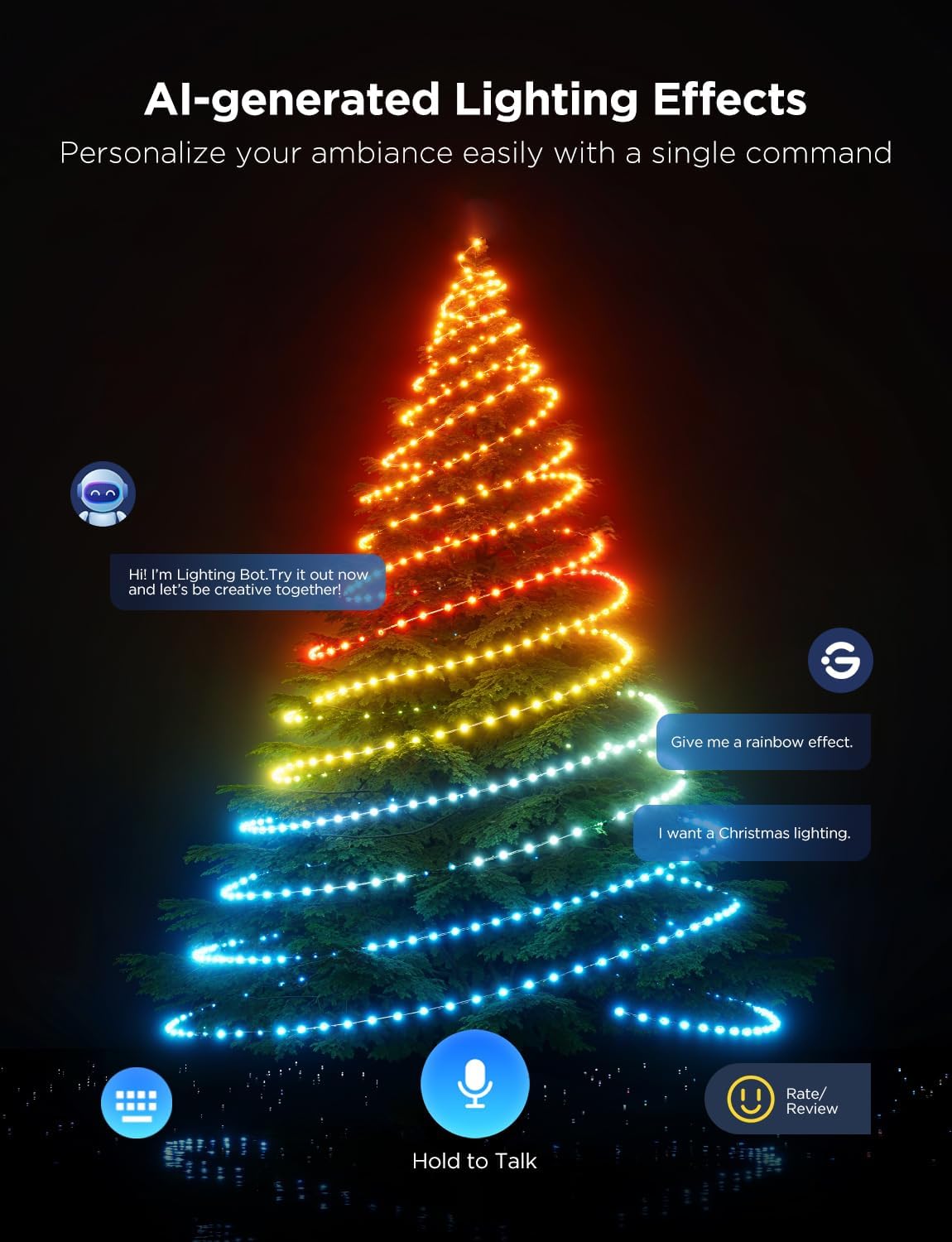 Govee Christmas Lights 2, 99FT 300LEDs RGBWIC Christmas Tree Lights with Shape Mapping Function, Smart Holiday String Lights for Christmas Decor, 130+ Preset Scenes, Voice and APP Control, Green Wire