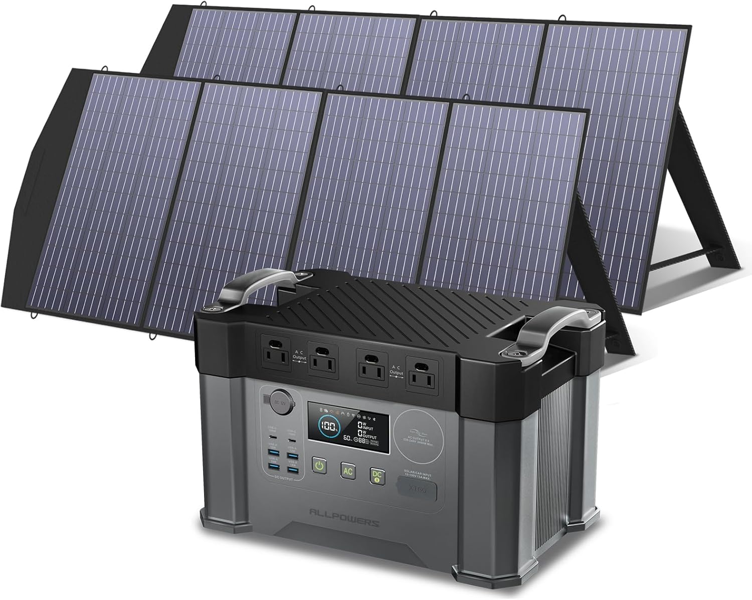 ALLPOWERS S2000 Pro Solar Generator with 2x SP033 Panels Included 2400W MPPT Portable Power Station with 2pcs Foldable Solar Panel 200W, Solar Backup Power for RV Van House Outdoor Camping