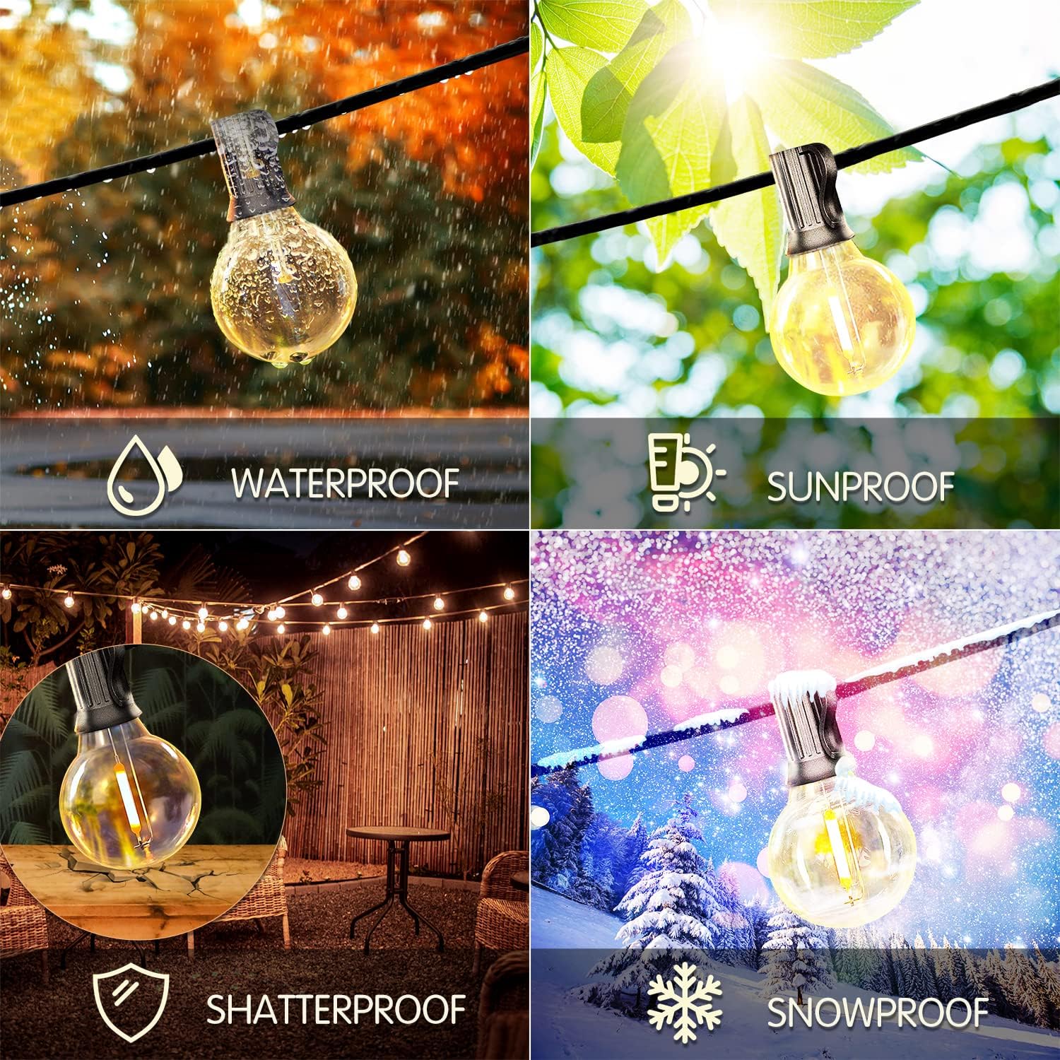 DAYBETTER 100FT Outdoor String Lights Waterproof,Patio Lights with 50 Shatterproof Dimmable LED Edison Bulbs(+1 Spare),Connectable G40 Globe String Lights for Outside Garden Yard Porch,Black Wires