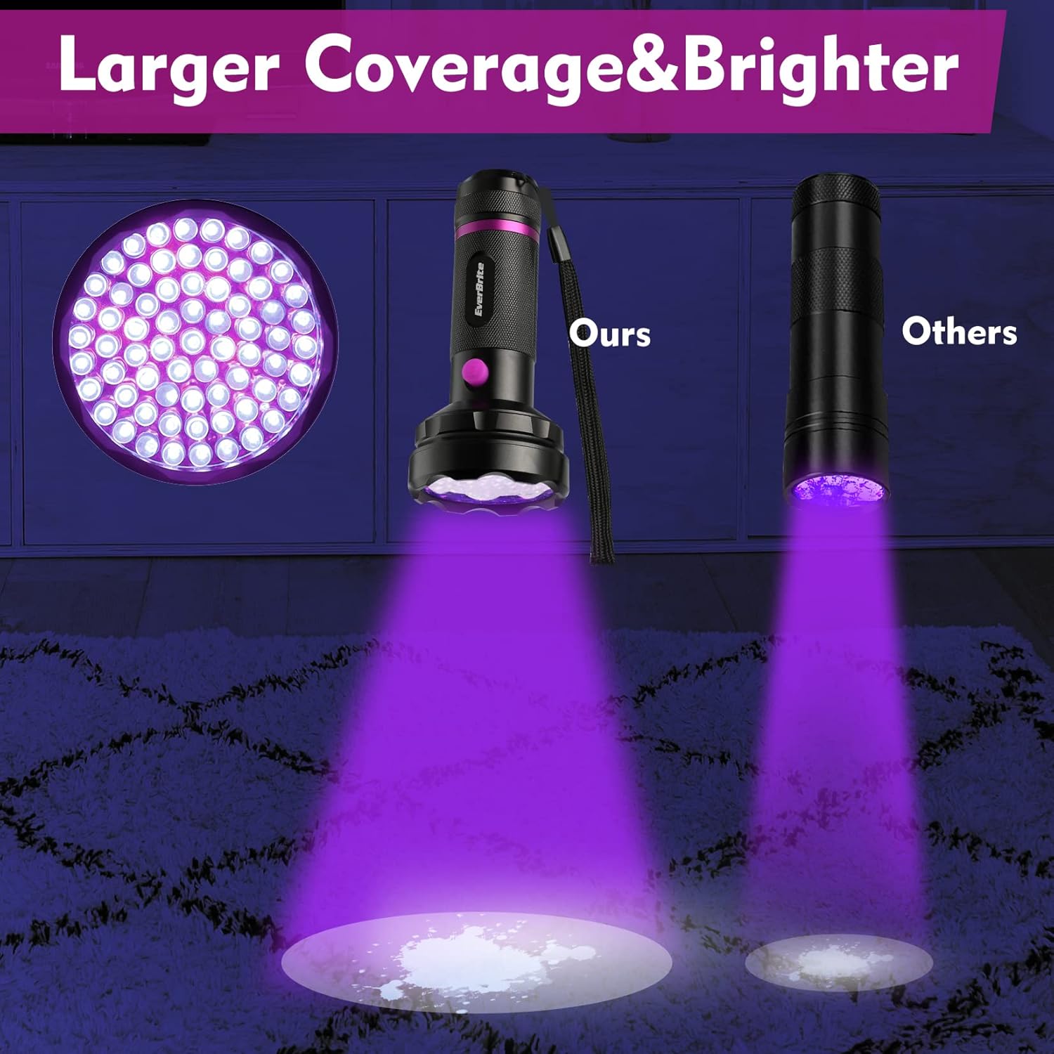 EverBrite UV Flashlight, 68 LED Blacklight Flashlights, 395nm Black Light Flashlight for Pet Urine Detection, Scorpions, Dry Stains, Bed Bug (Batteries Included)