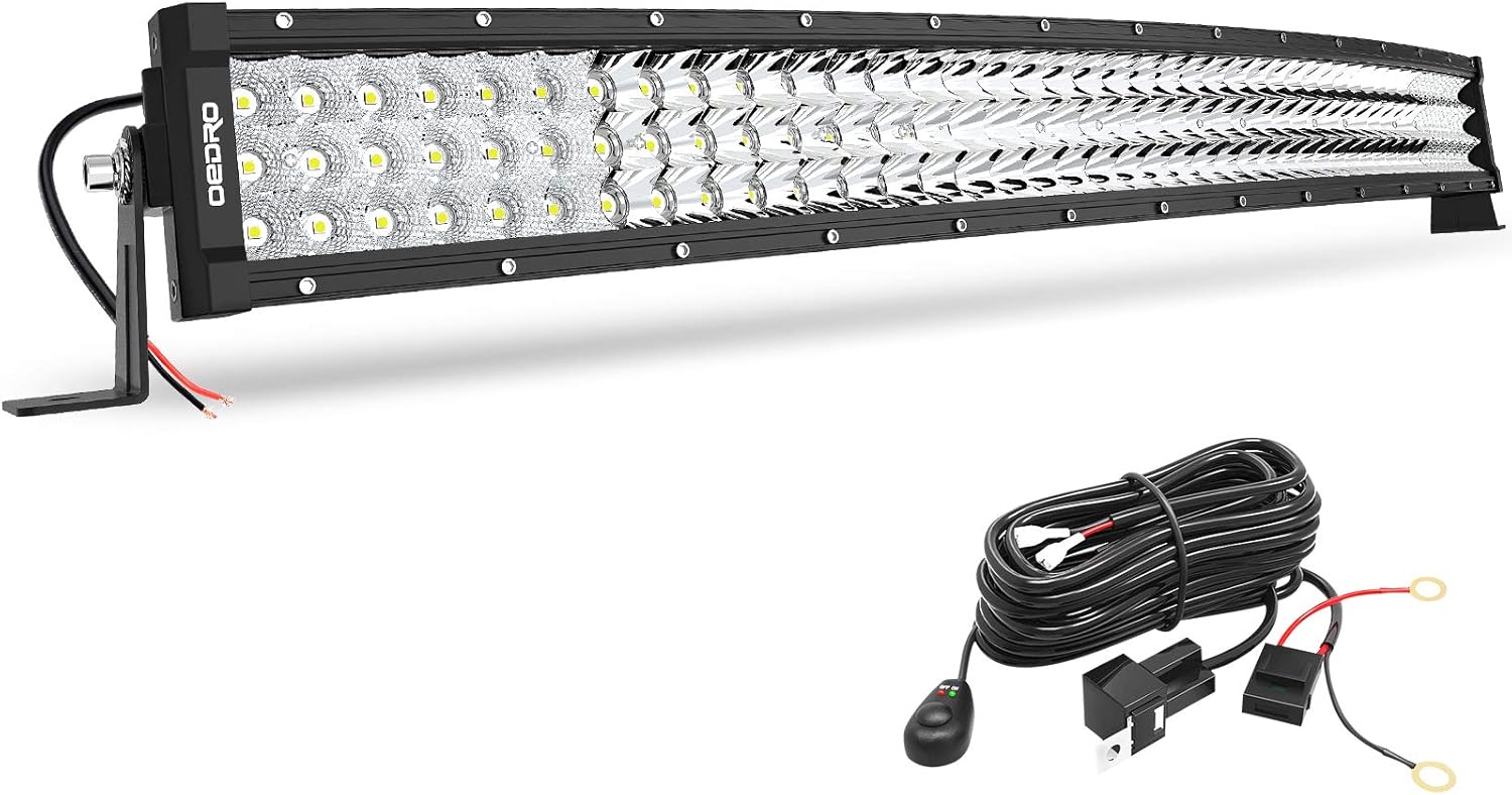 OEDRO 32Inch LED Light Bar Curved 405W Triple Rows Work Light Spot Flood Combo Driving Lighting Off Road Fog Lamps with Wiring Harness for Jeep Truck Pickup 4x4 4WD SUV ATV UTV Boat