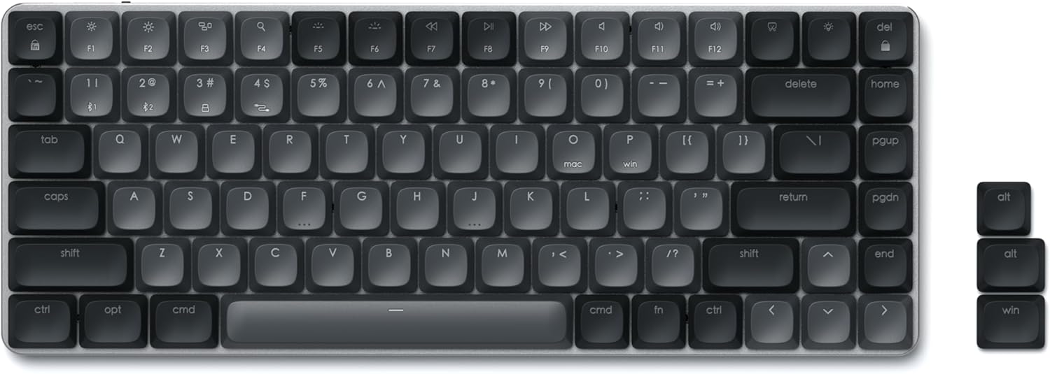 Satechi SM1 75% Mechanical Keyboard, LED Backlit Bluetooth Keyboard, 84 Keys Compact Wireless Keyboard, Gaming Keyboard for Mac and Windows - Dark Gray/Gray