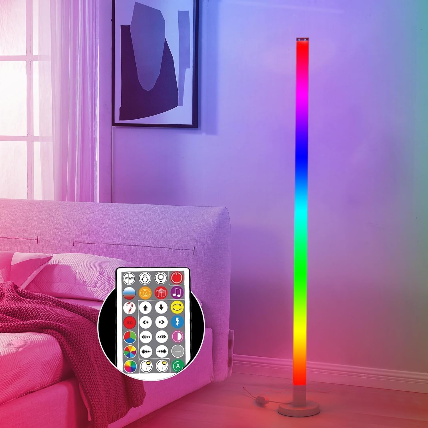 SKYLAR 59 LED Corner Floor Lamp | RGB Floor Lamp with Remote Control, 5 Music Sync Modes | 16 Million Colors, Color-Changing Standing Lamp, Easy Assembly
